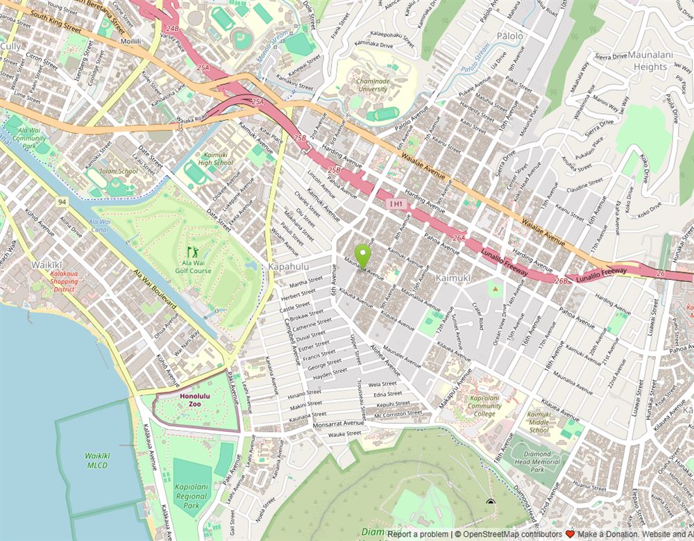 Map showing the Kaimuki neighbourhood of Honolulu, Hawaii